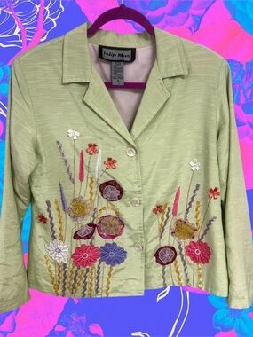 Vintage Indigo Moon mint green textured funky floral blazer